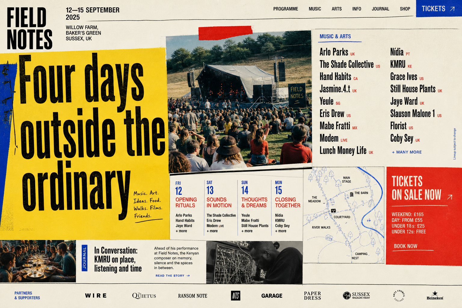Field Notes cultural festival website homepage concept