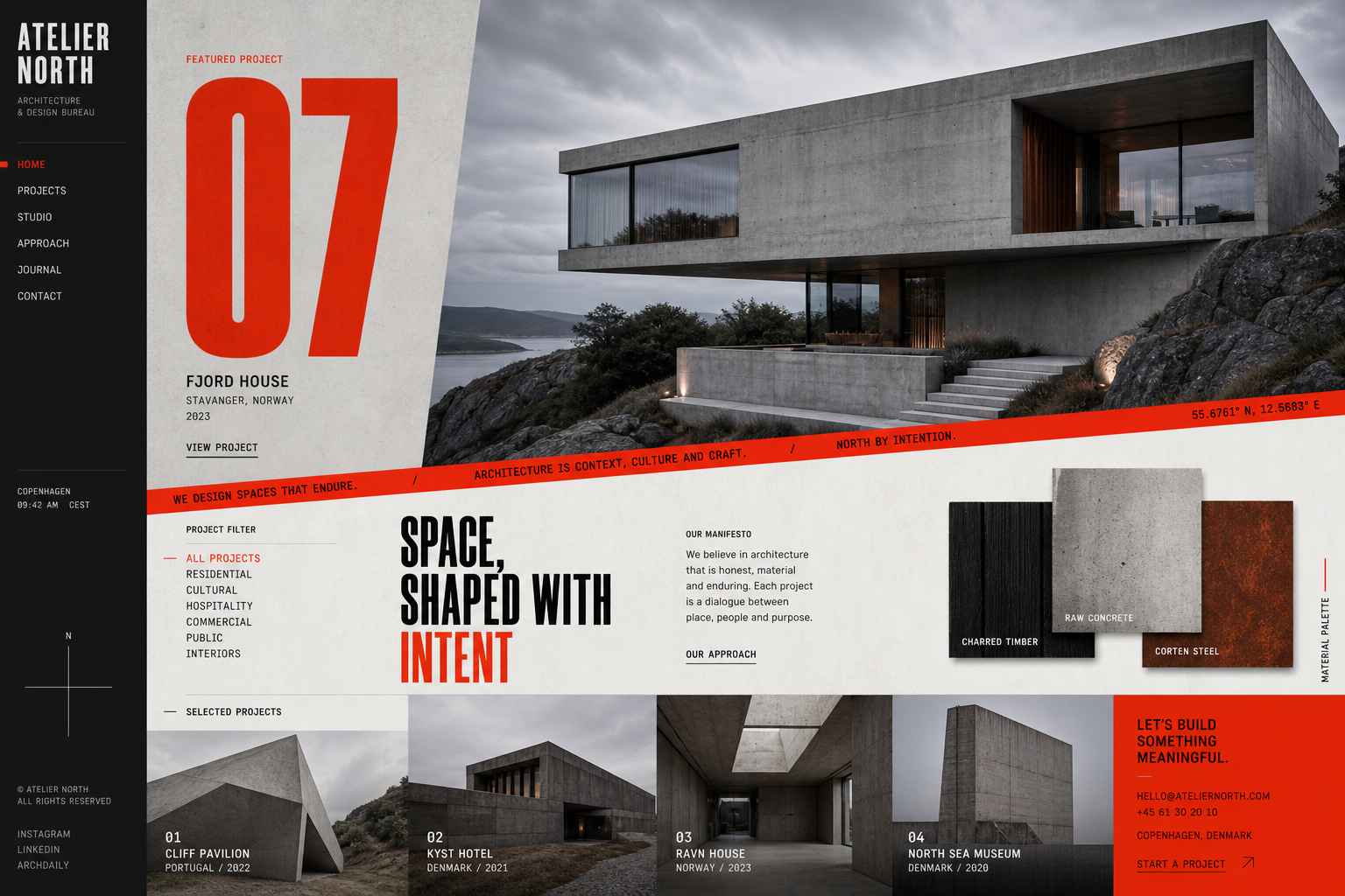 Atelier North architecture studio website homepage concept