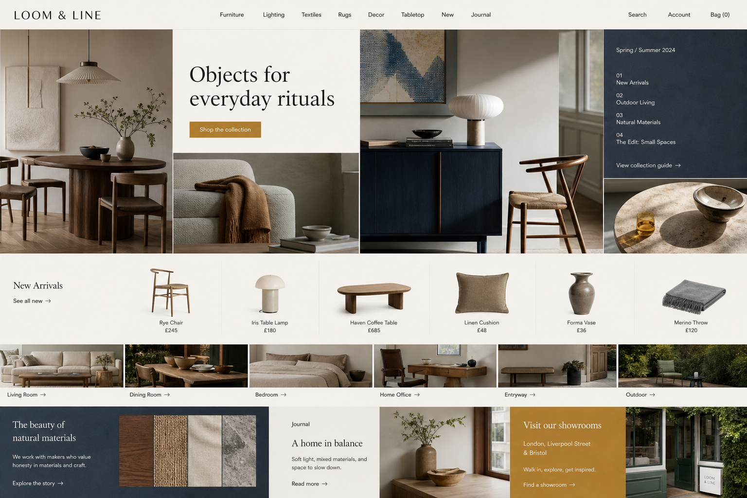Loom and Line furniture e-commerce website homepage concept