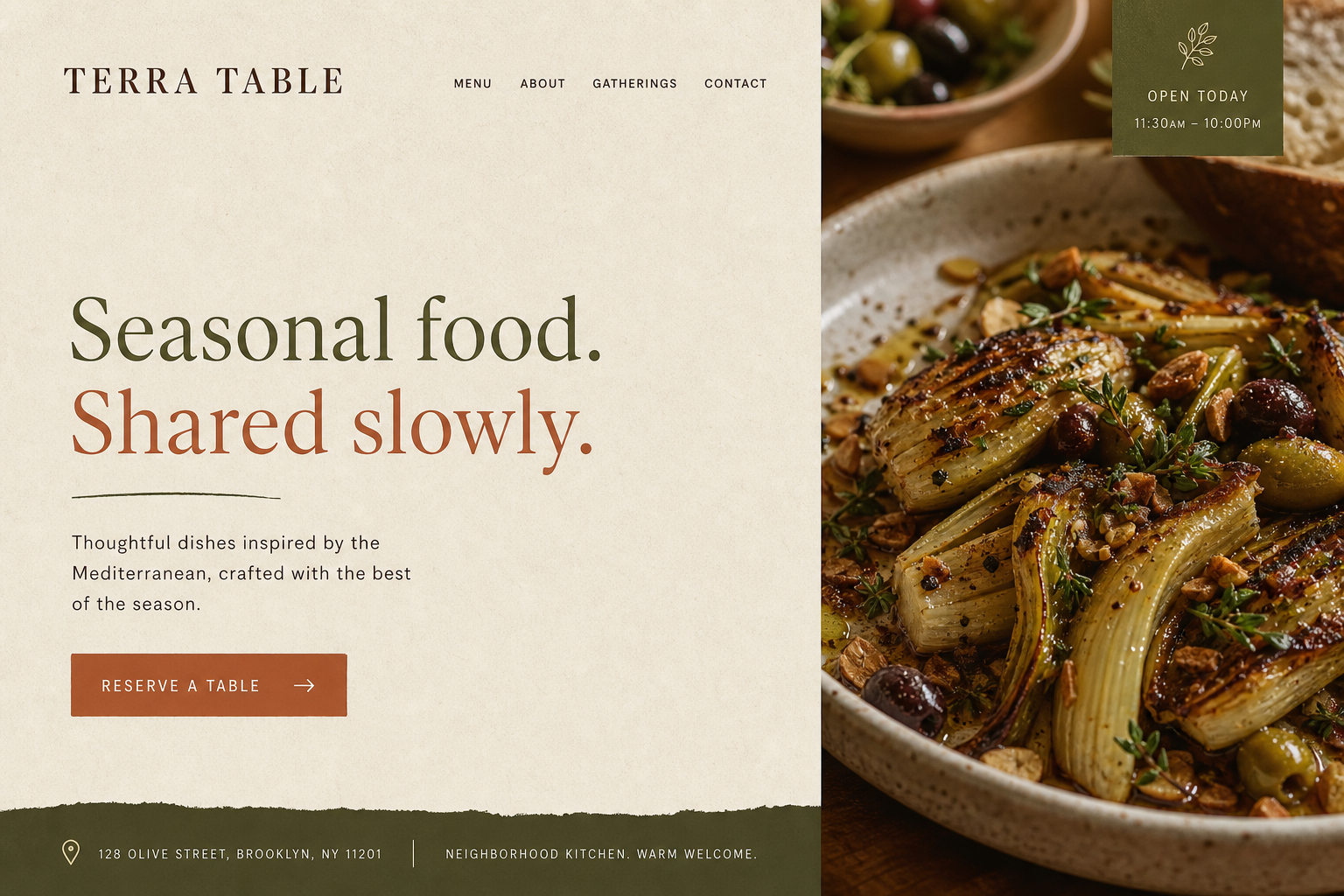 Terra Table restaurant website homepage concept