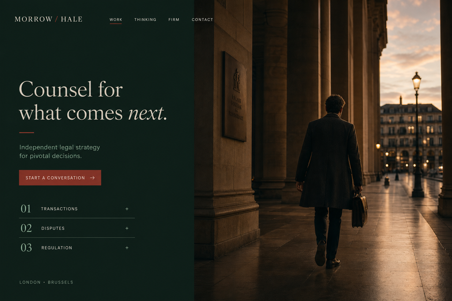 Morrow and Hale legal advisory website homepage concept